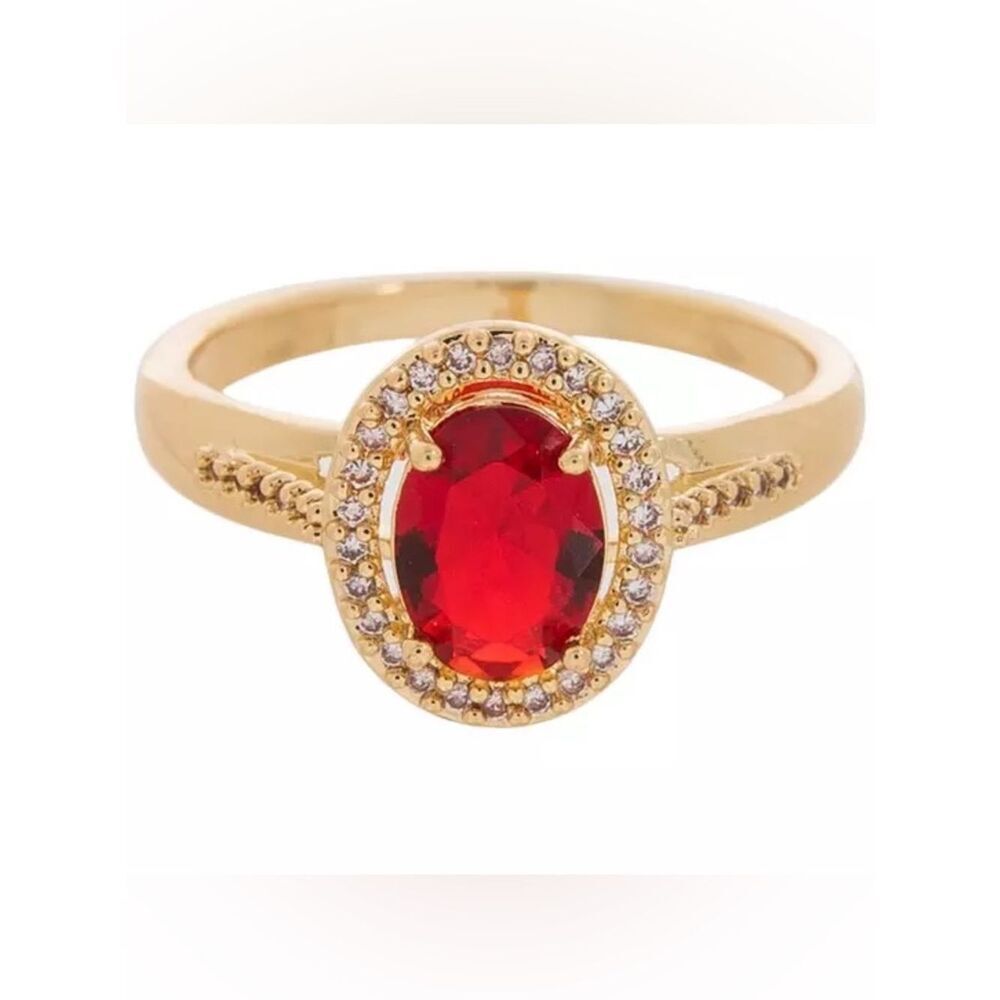 New Red Cubic Zirconia Oval Ring - Size 9
